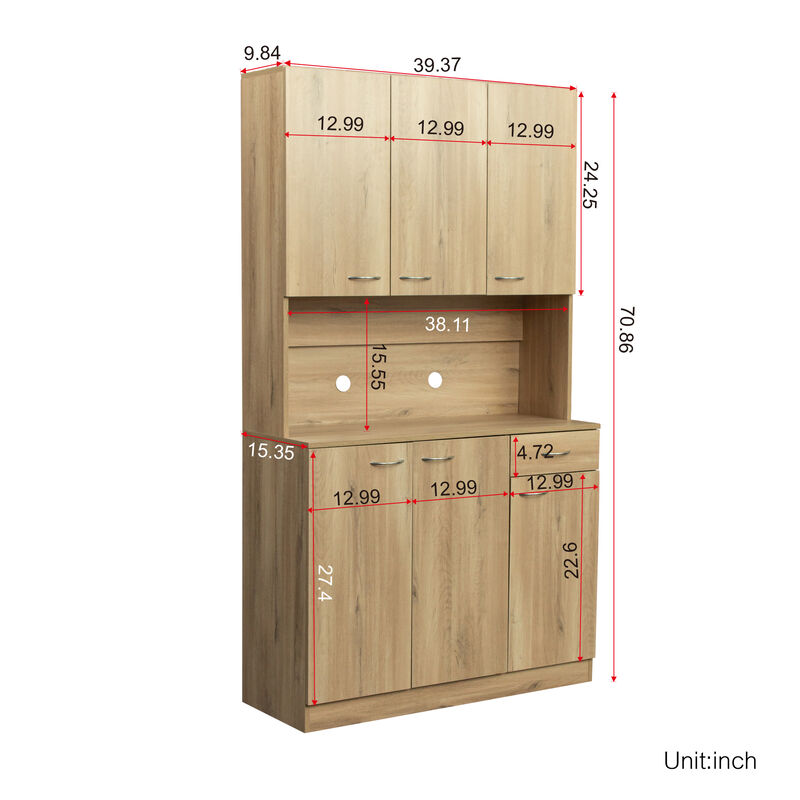 70.87" Tall Wardrobe & Kitchen Cabinet, With 6-Doors, 1-Open Shelves And 1-Drawer For Bedroom