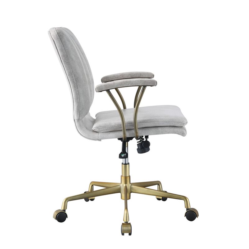 Adjustable Leatherette Swivel Office Chair with 5 Star Base, Gray and Gold-Benzara