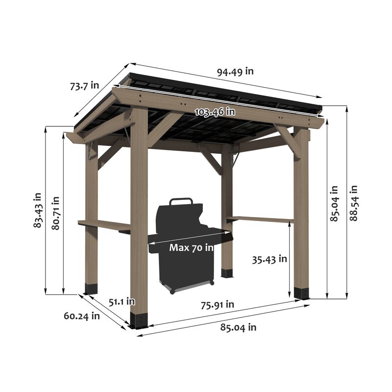 Mondawe 8 ft. x 6 ft. Cedar Hardtop BBQ Gazebo with Two Side Wooden Holder