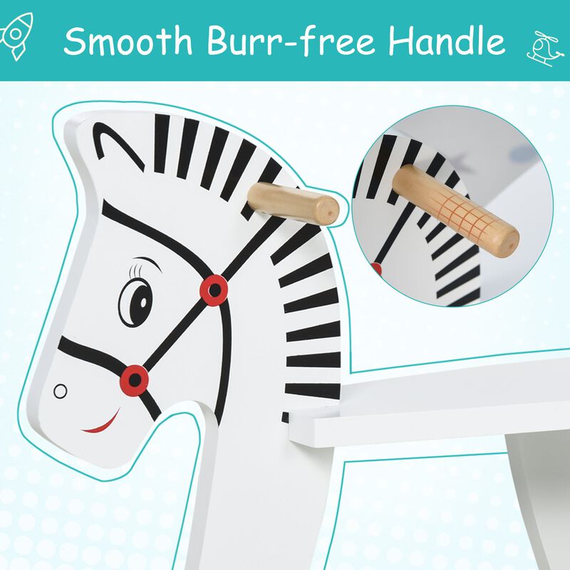 White Toddler Rocker: Wooden Horse with Safety Bar for 1-3 Years
