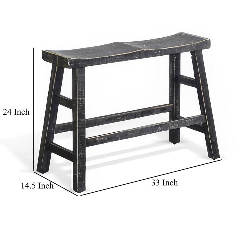 Rena Counter Height Bench, 33 Inch Rustic Black Mahogany Wood Frame - Benzara