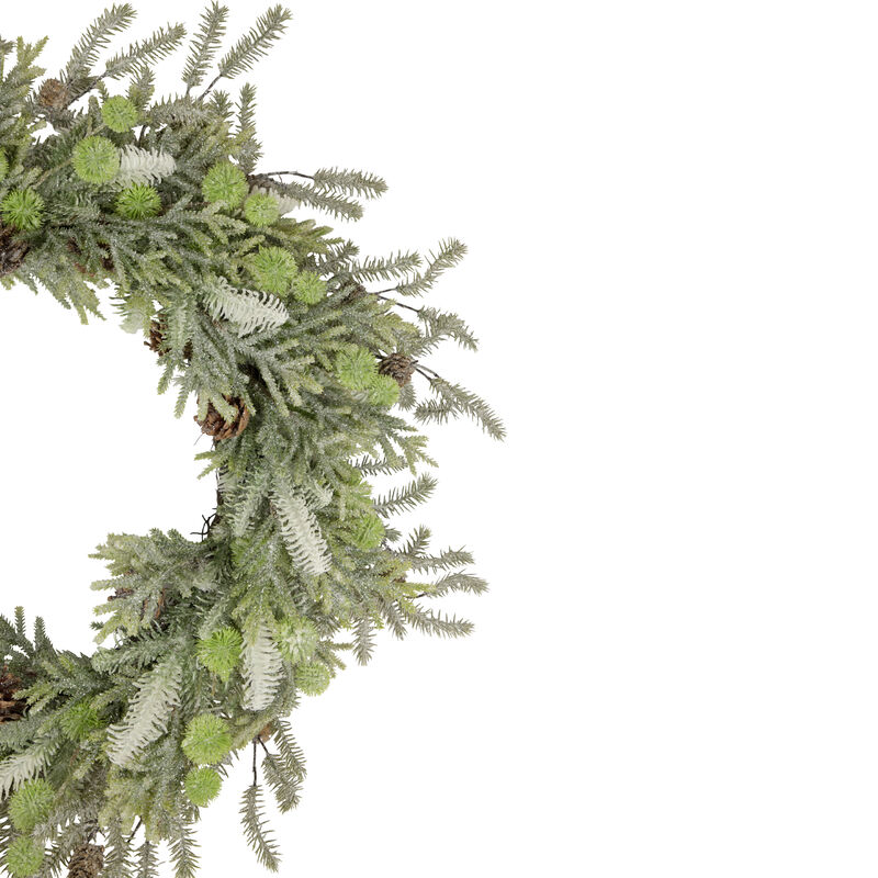 Frosted Pine and Pinecone Christmas Wreath  30-Inch  Unlit