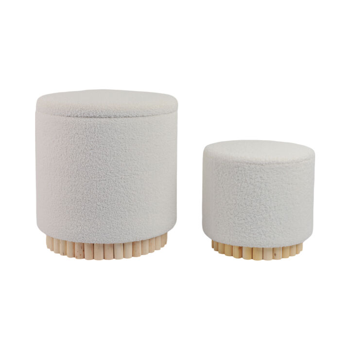 White Boucle Fluted Ottoman
