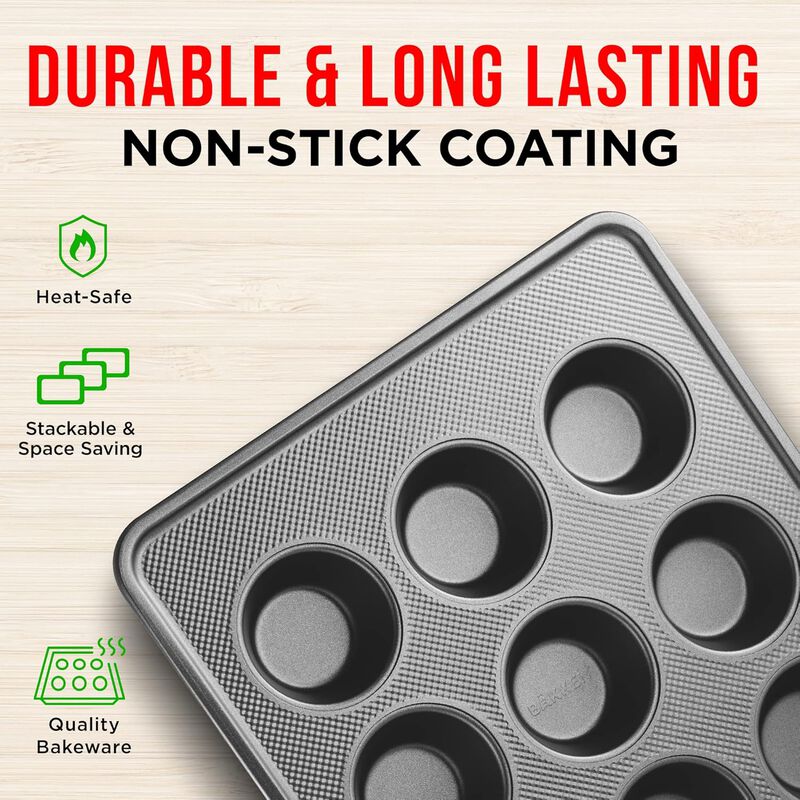 Bakeware Set – 8 Piece – Non-Stick Professional Home Bakeware – Multi Sized Baking Pan Set - Muffin Pan, Loaf Pan and More - Black