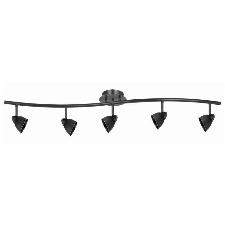 5 Light 120V Metal Track Light Fixture with Round Shade, Black - Benzara