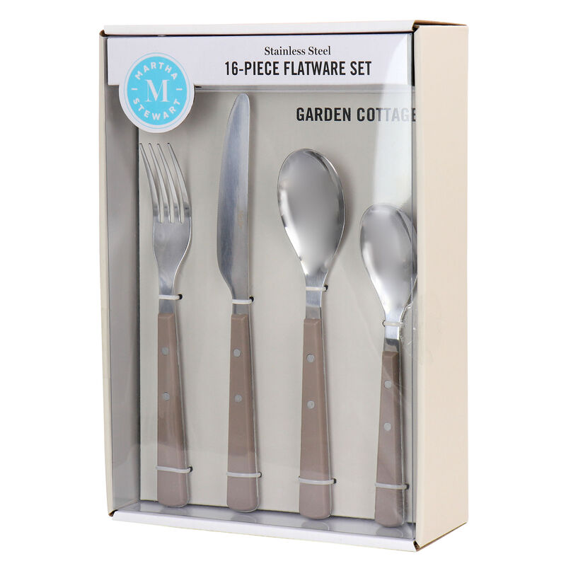 Martha Stewart Garden Cottage 16 Piece Stainless Steel Flatware Set in Taupe