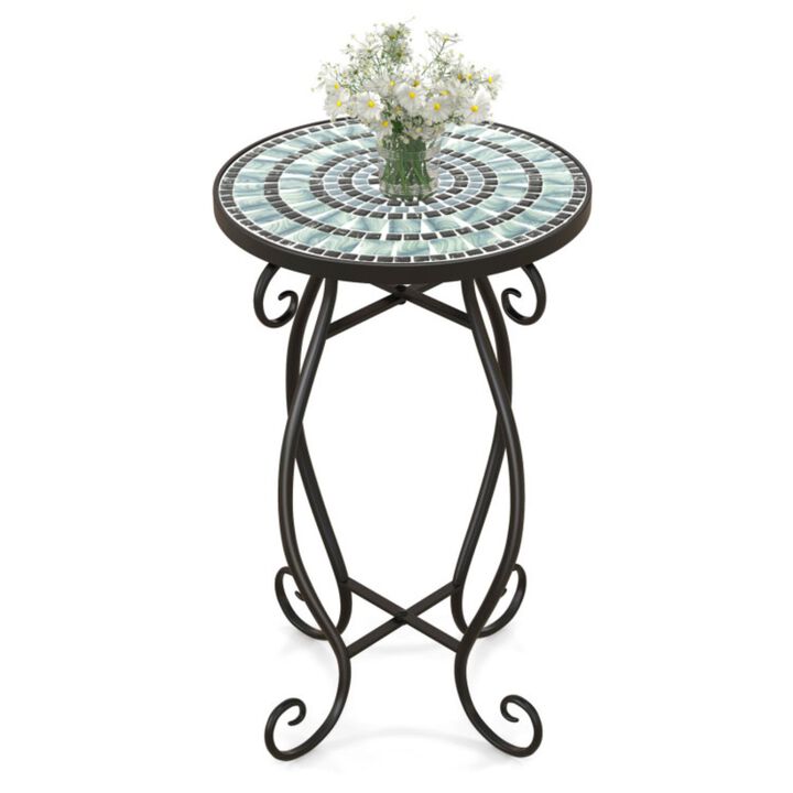 Hivvago Small Plant Stand with Weather Resistant Ceramic Tile Tabletop