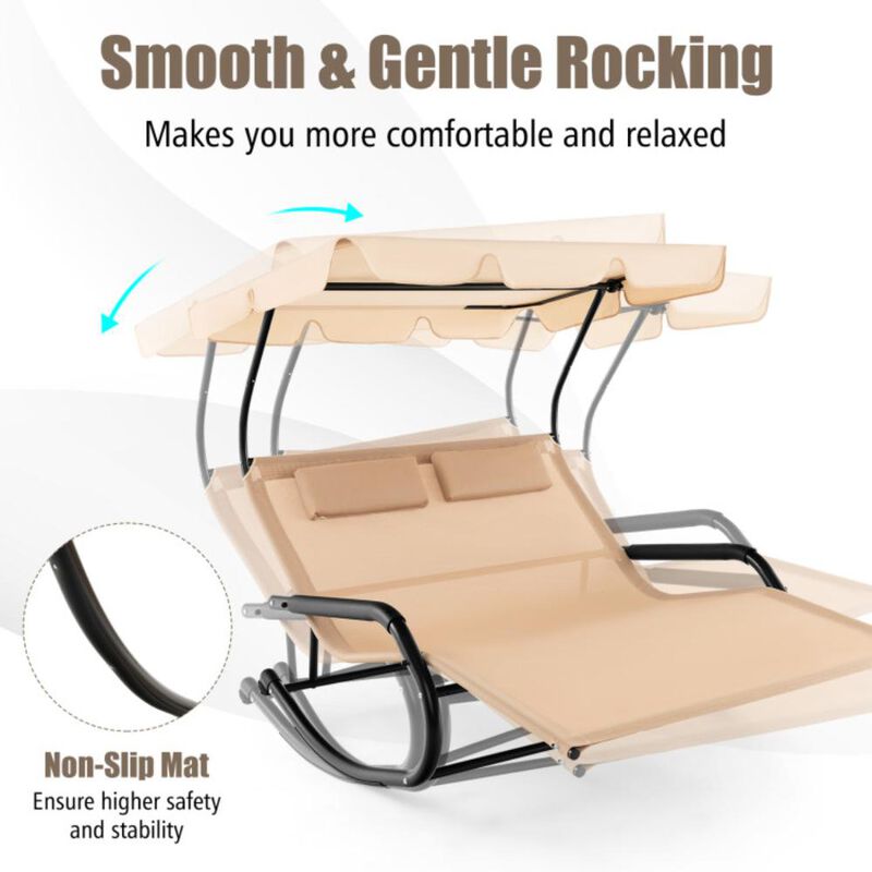 Hivvago Outdoor 2 Persons Rocking Chaise Lounge with Canopy and Wheels