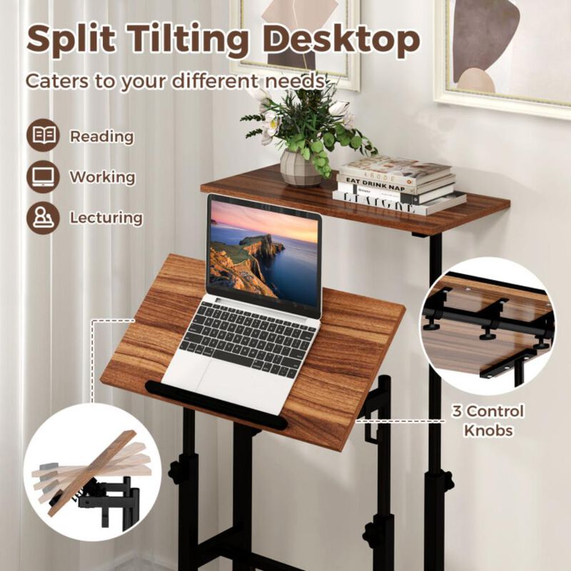 Hivvago Height Adjustable Mobile Standing Desk with Rolling Wheels for Office and Home