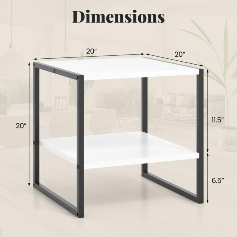 Hivvago 2-Tier Square End Table with Storage Shelf Reversible Design-White