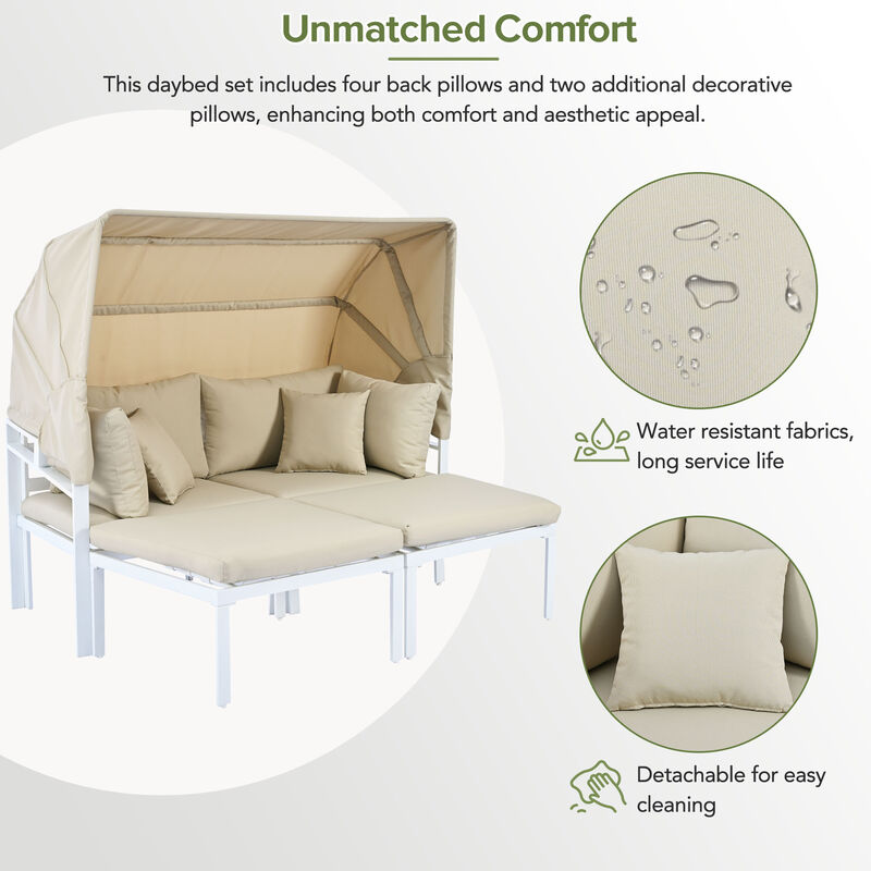 Merax Outdoor Patio Daybed with Retractable Canopy