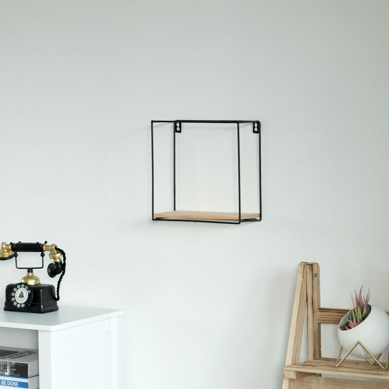 Rectangle, Wooden Board with Metal Frame Wall Mount Floating Shelf for The Living Room, Dining Room, or Office
