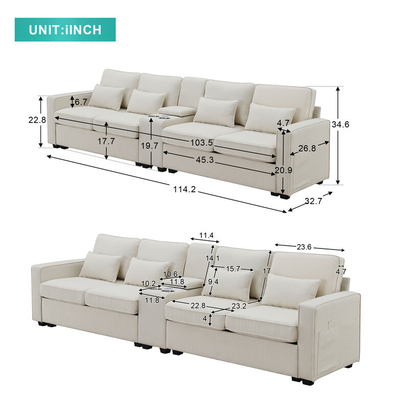 Merax Upholstered Sectional Sofa with Console