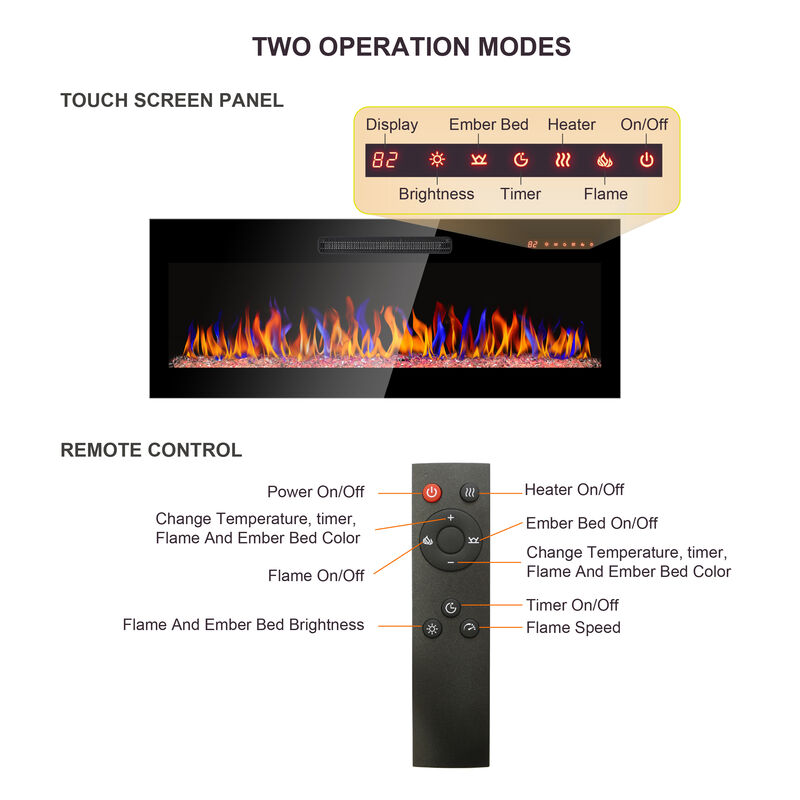 Streamdale 60" Wall-Mounted Electric Fireplace with Remote, LED Light Heater