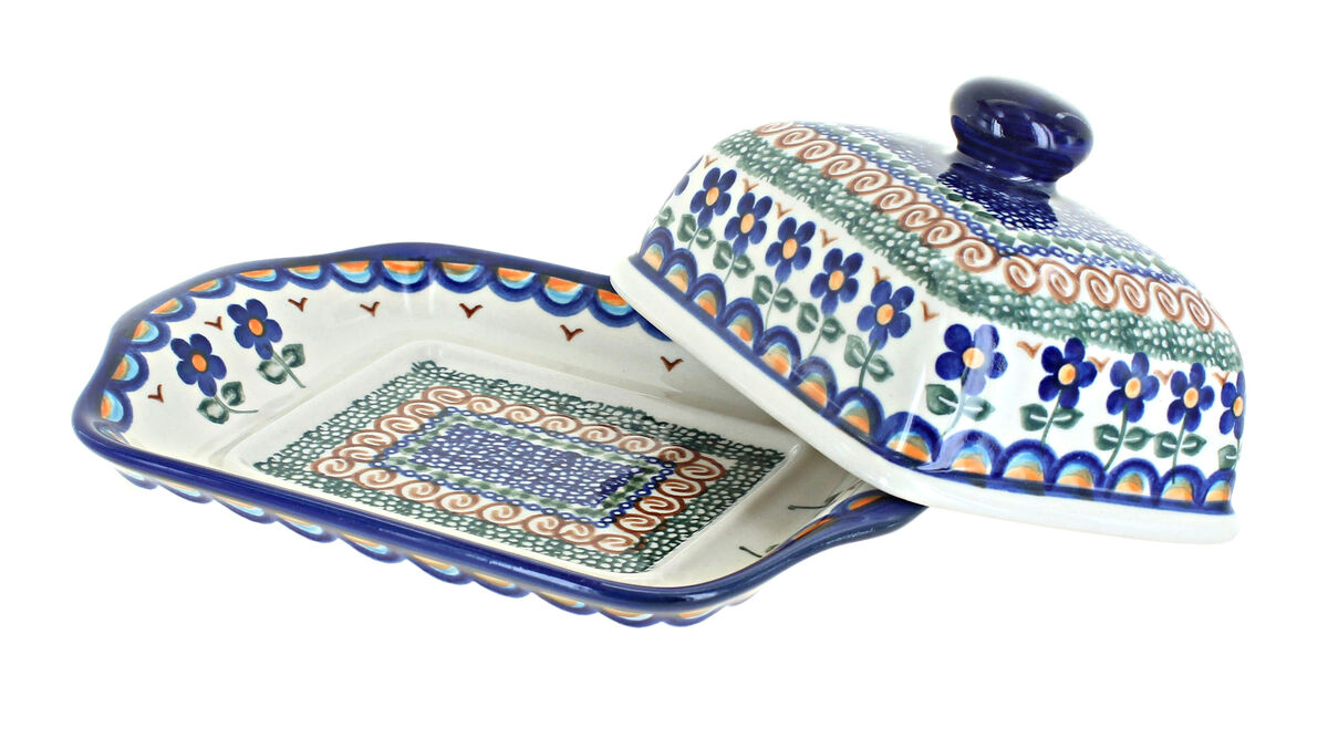 Blue Rose Polish Pottery Tara Square Butter Dish