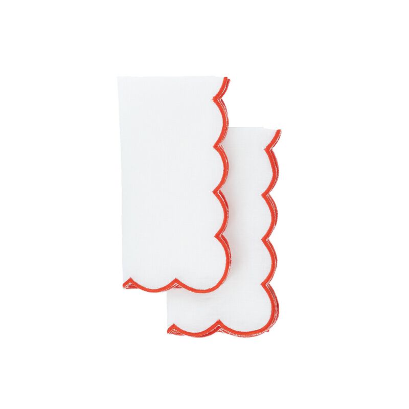 Red Scalloped Linen Napkins, Set of 4