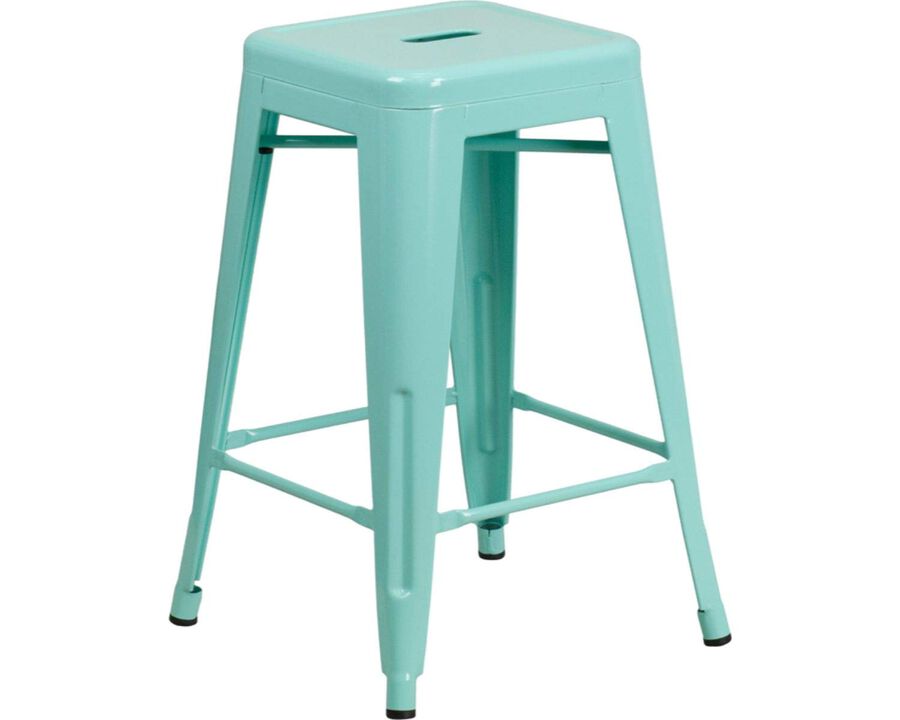 Flash Furniture Kai Commercial Grade 24" High Backless Mint Green Indoor-Outdoor Counter Height Stool