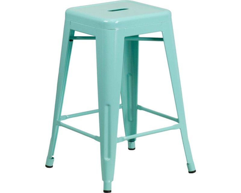 Flash Furniture Kai Commercial Grade 24" High Backless Mint Green Indoor-Outdoor Counter Height Stool