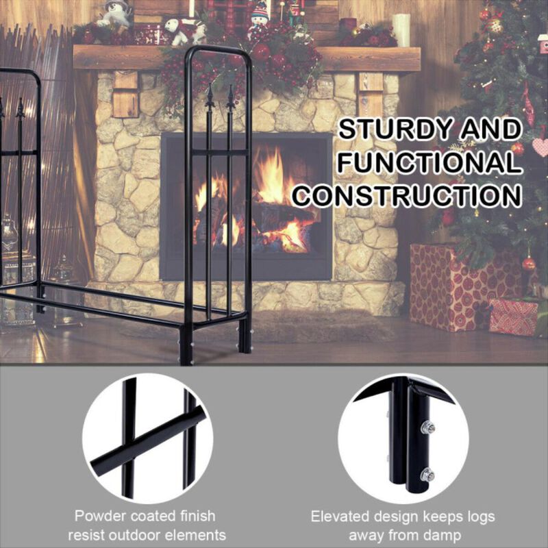 Hivvago 4 Feet Outdoor Heavy Duty Steel Firewood Wood Storage Rack