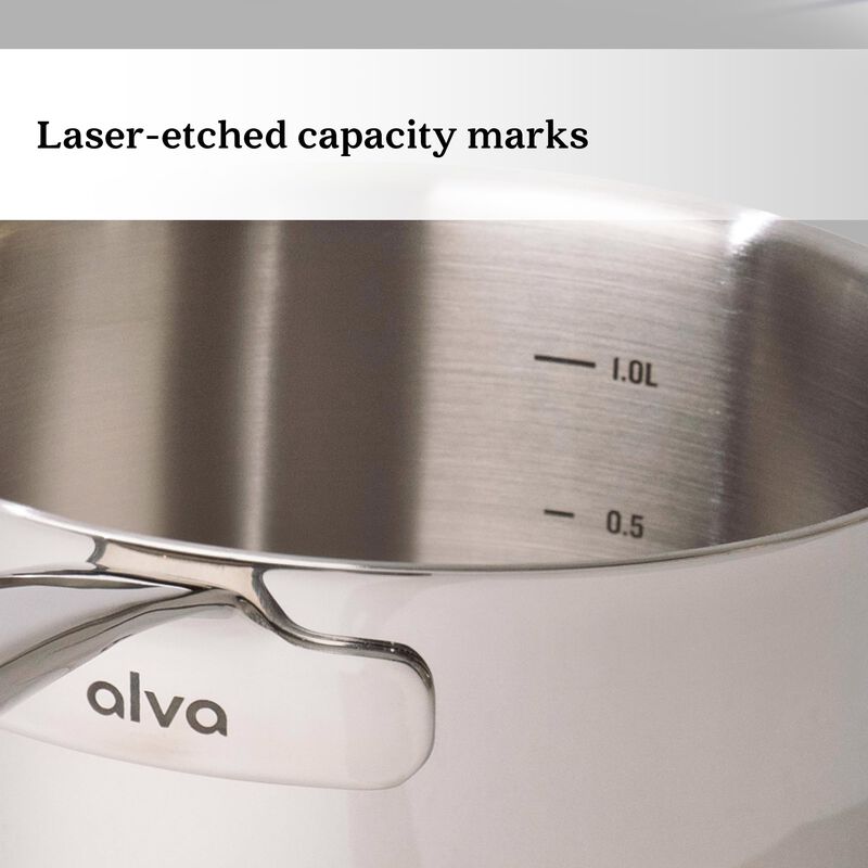 Alva Maestro 18/10 Stainless Steel Sauce Pan with Lid 2 Qt. 6" Scratch Resistant Pot with Pouring Spout Stay Cool Handle, Non Toxic, Compatible with All Stovetops, Oven Safe & Induction Safe