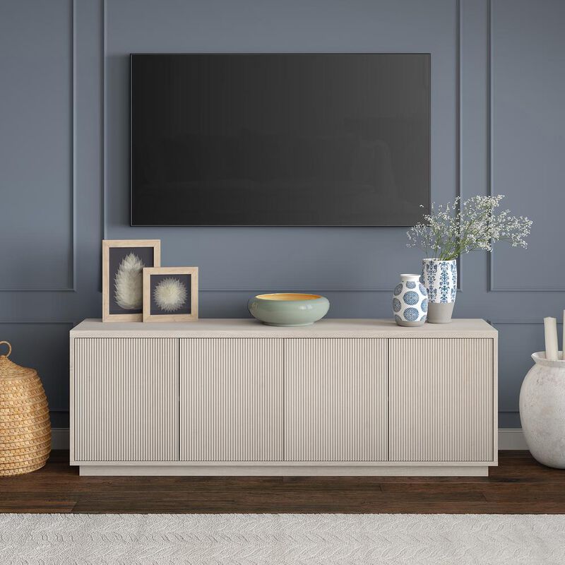 Hudson&Canal Hanson Rectangular TV Stand for TV's up to 75 in Alder White