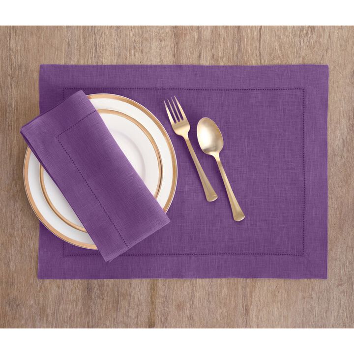 Solino Home 100% Pure Linen Placemats Set of 4 - 14 x 19 Inch | Classic Hemstitch