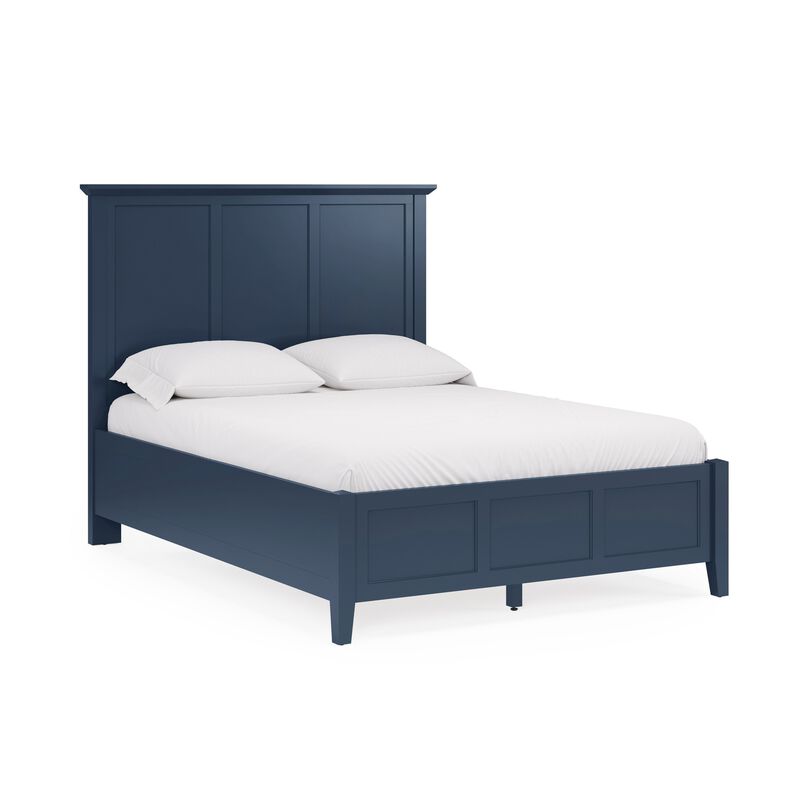 Fritz King Size Bed, Three Panel Design, Beveled Top, Solid Wood, Blue - Benzara