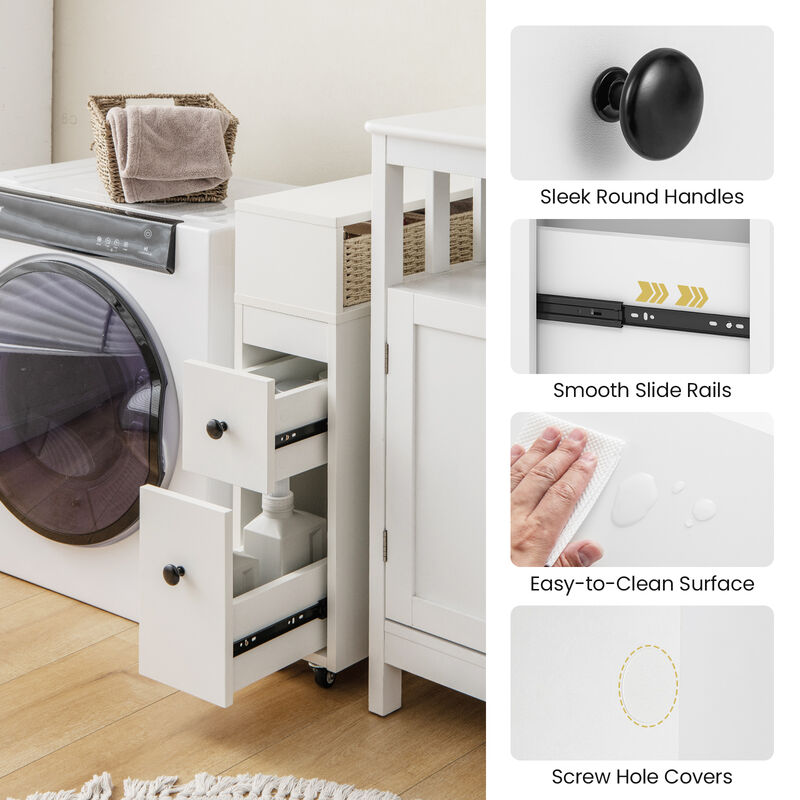 Slim Bathroom Storage Cabinet with 2 Slide Out Drawers