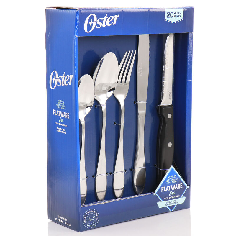 Oster Silvermist 20 Piece Stainless Steel Flatware Set with Steak Knives