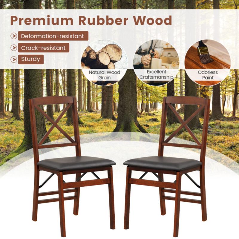 Hivvago Set of 2 Folding Dining Chairs with 400 LBS Capacity-Brown