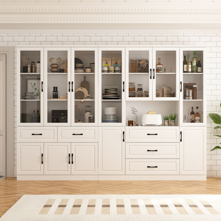 FUFU&GAGA White Contemporary Storage Cabinet with Wine Display – Elegant and Functional Storage Solution, (110.2" L x 15.7" W x 78.7" H),White