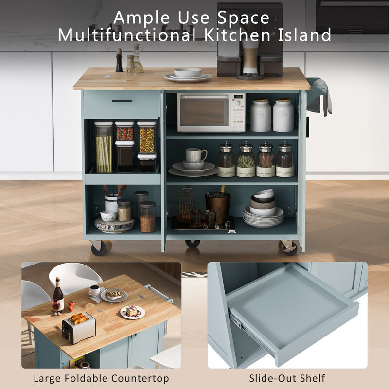 Merax Kitchen Island with Foldable Counter Top and Towel Rack