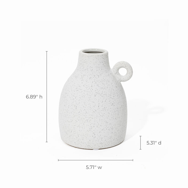 LuxenHome White Ceramic Jug Round Vase