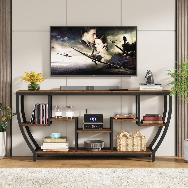 70.9 Inch Long Sofa Table with Shelves, Rustic Console Table with Storage, Modern Entryway Table TV Stand, Behind Couch Table Accent Tables for Living Room, Hallway, Foyer, Grey