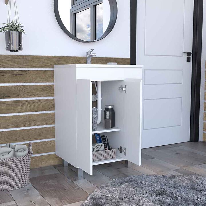 DEPOT E-SHOP Acra Free Standing Vanity, Two Interior Shelves, Two External Shelves, Double Door Cabinet, White