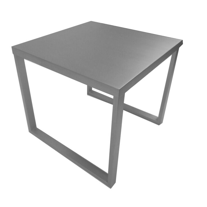 Tom 22 Inch Side End Table, Square Top, Square Legs, Gray Brushed Metal - Benzara
