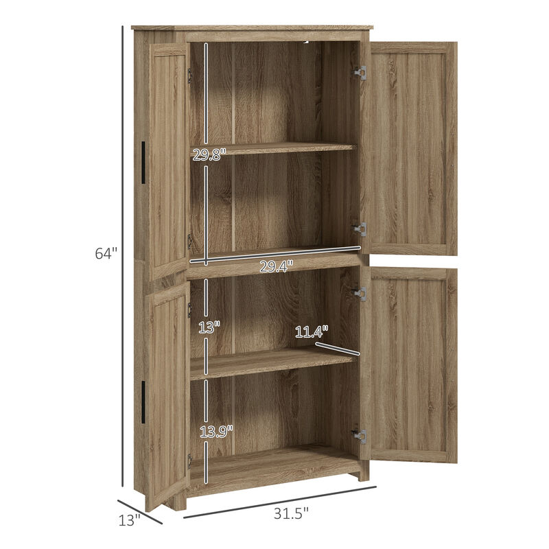 64" Rattan Kitchen Storage Cabinet with Adjustable Shelf Natural