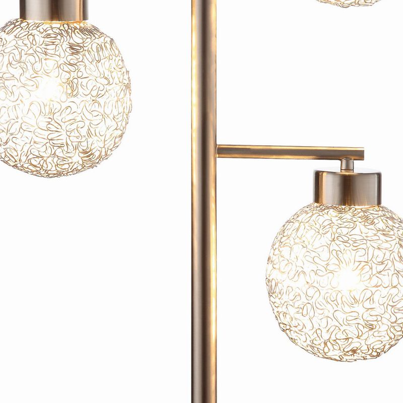 Fern 31 Inch Table Lamp with 3 Orb Shades, Metal, Sand Chrome Finish-Benzara