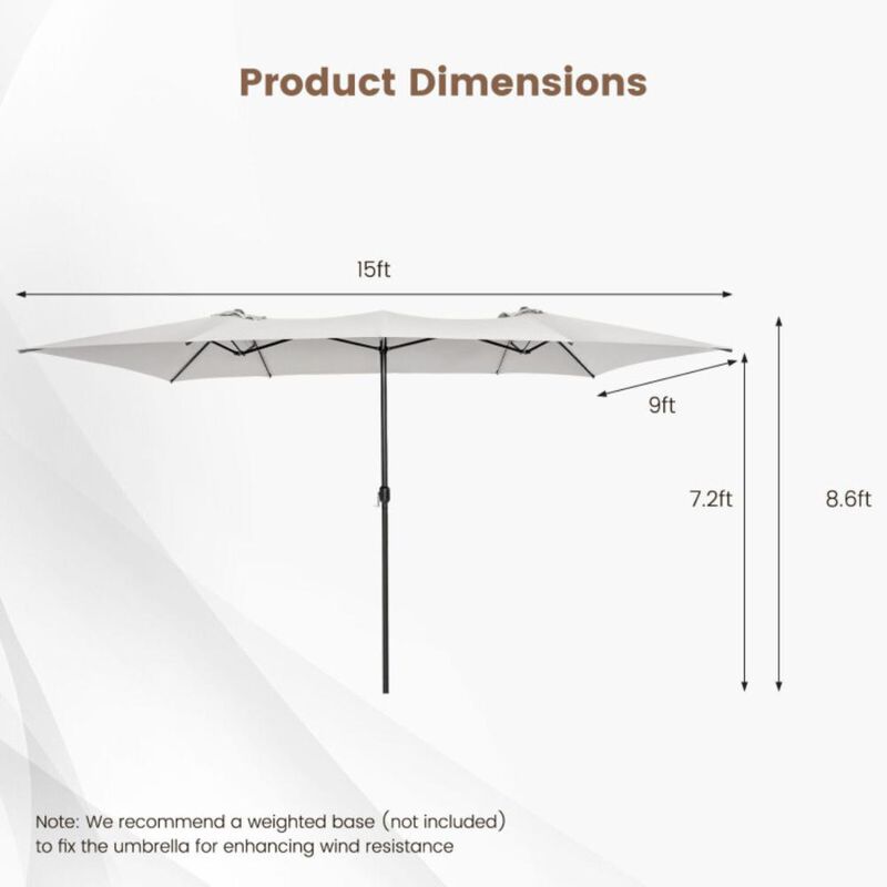 Hivvago 15 Feet Double-Sized Patio Umbrella with Crank Handle and Vented Tops
