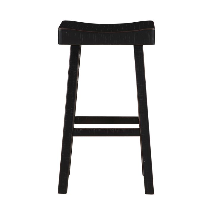 Casy 25 Inch Counter Height Stool, Saddle Seat, Black Rubberwood, Set of 2 - Benzara