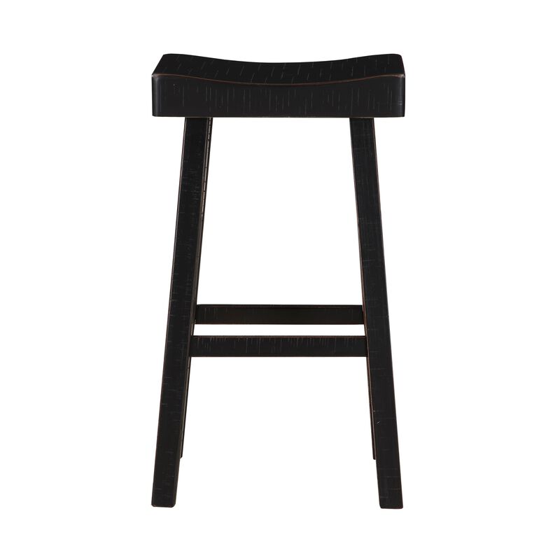 Casy 25 Inch Counter Height Stool, Saddle Seat, Black Rubberwood, Set of 2 - Benzara