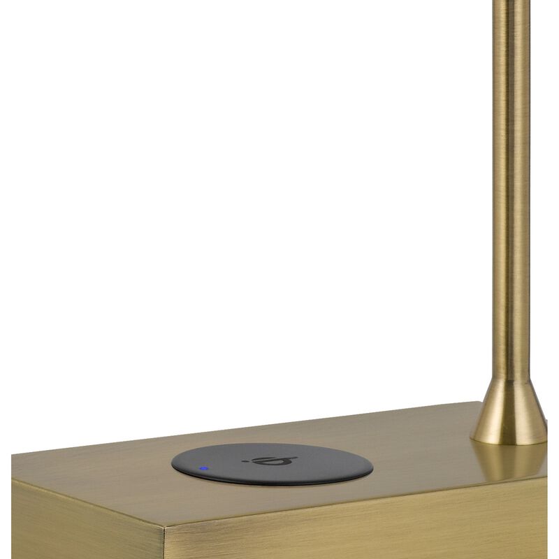 Dyna 18 Inch Integrated LED Desk Lamp, Wireless USB Port, Antique Brass-Benzara