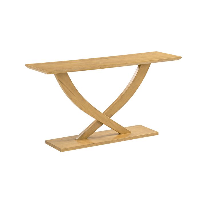 Rase 57 Inch Console Table, Cross Leg Design, Pedestal Base, Brown Wood - Benzara
