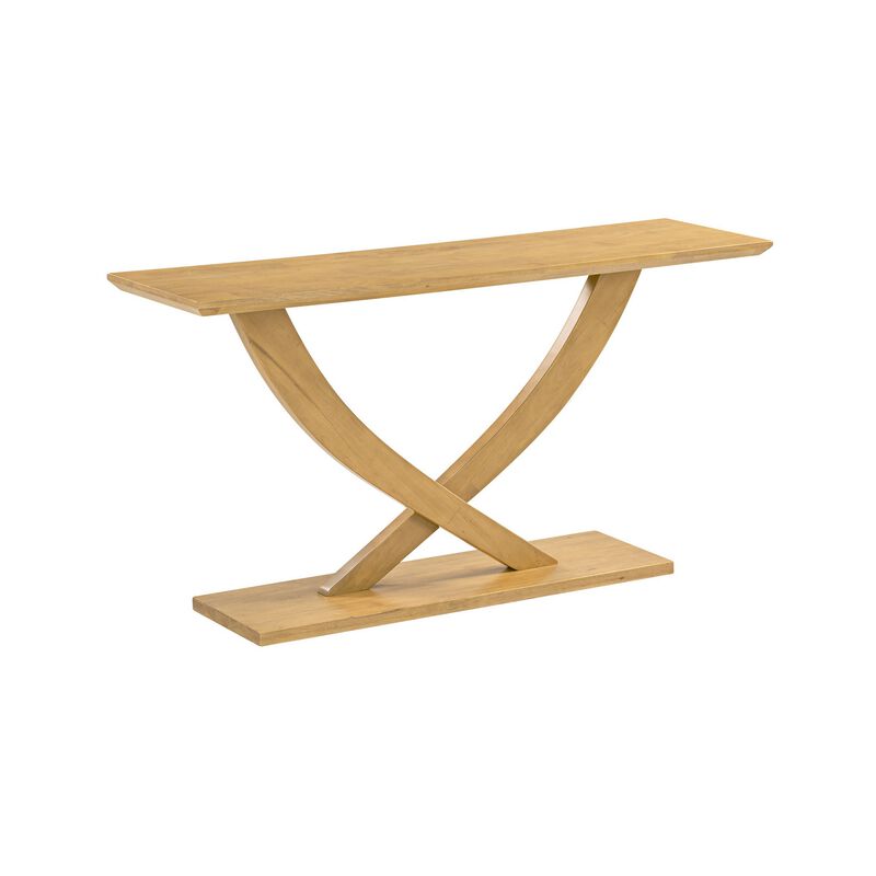 Rase 57 Inch Console Table, Cross Leg Design, Pedestal Base, Brown Wood - Benzara