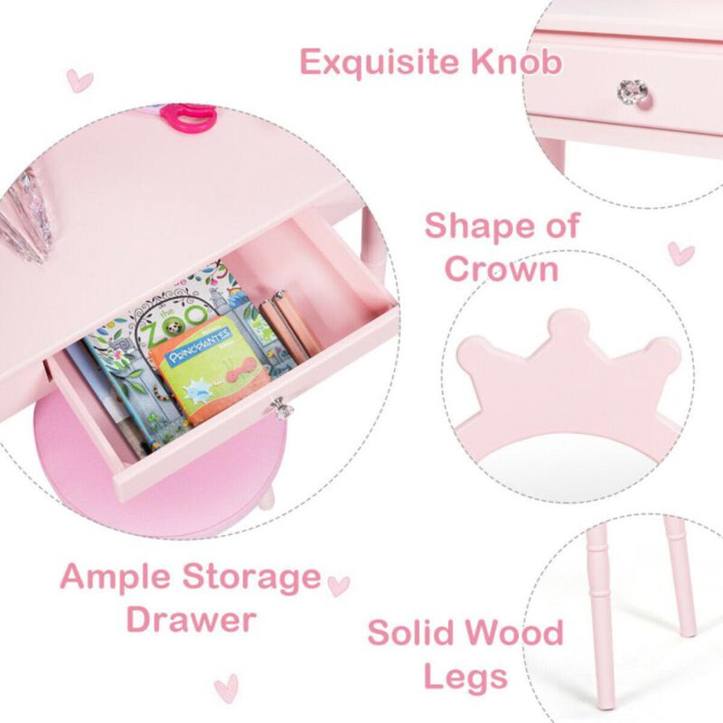 Hivvago Kids Vanity Makeup Table and Chair Set Make Up Stool