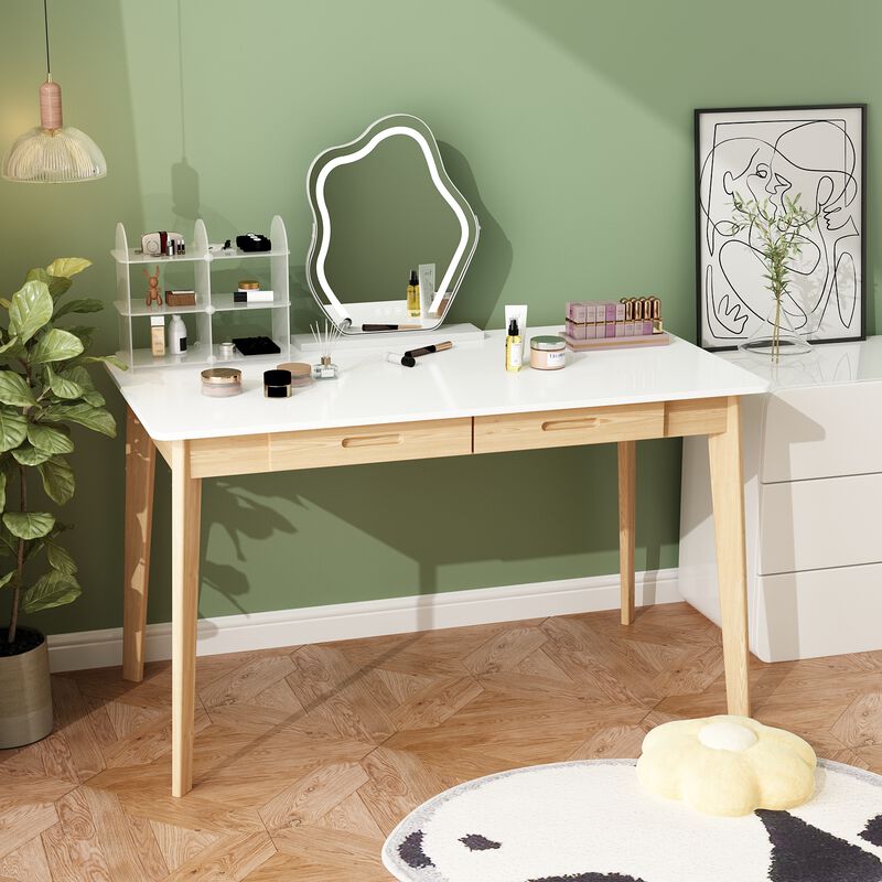 1-Piece White Wooden Makeup Vanity, Vanity Table, Dressing Desk with 2 Drawers, 47.2 in. W x 21.7 in. D x 29.5 in. H