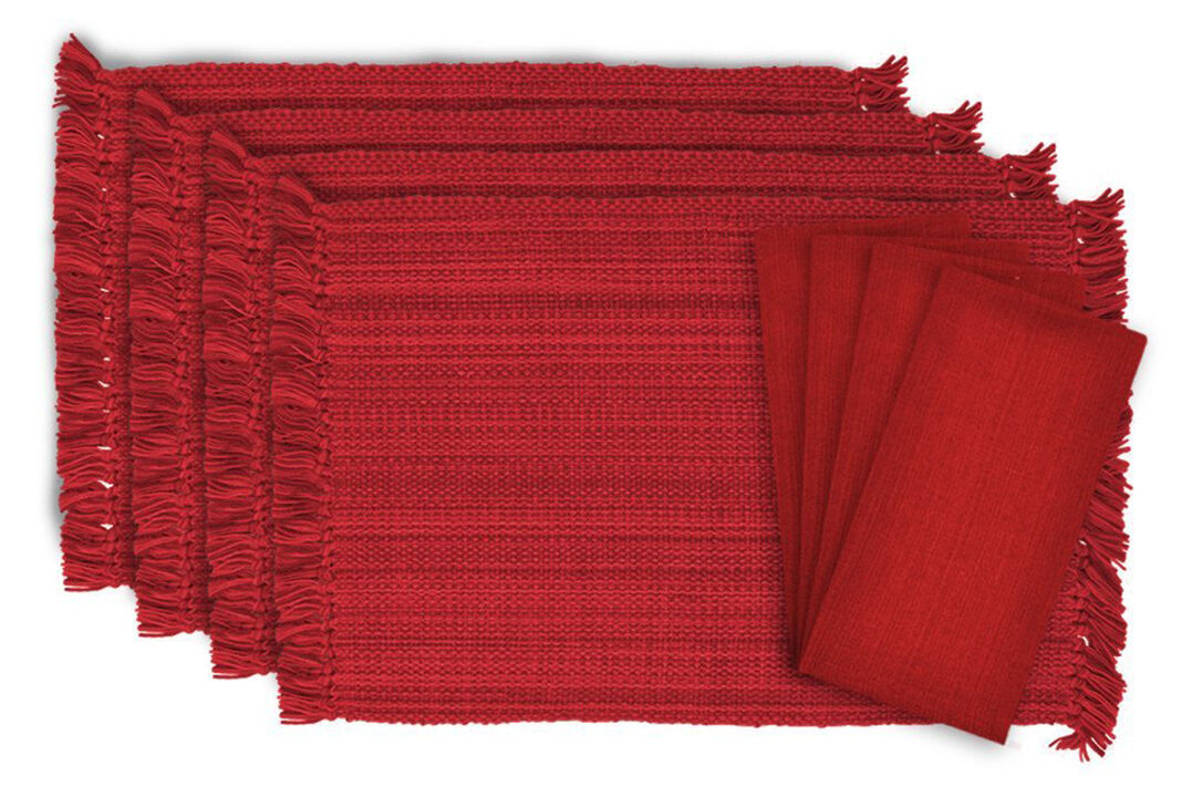 Pack of 8 Tango Red Fringe Placemats and Napkins Kitchen Accessory Set 19"