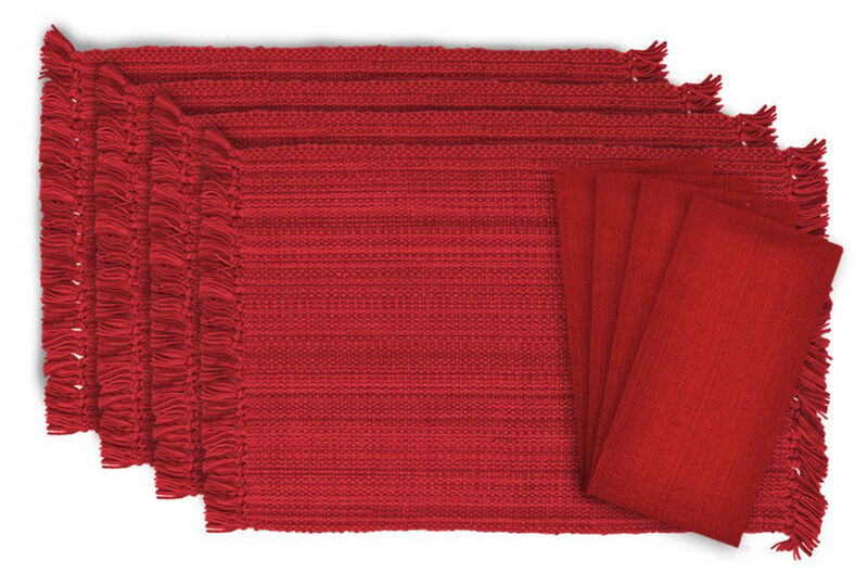 Pack of 8 Tango Red Fringe Placemats and Napkins Kitchen Accessory Set 19"