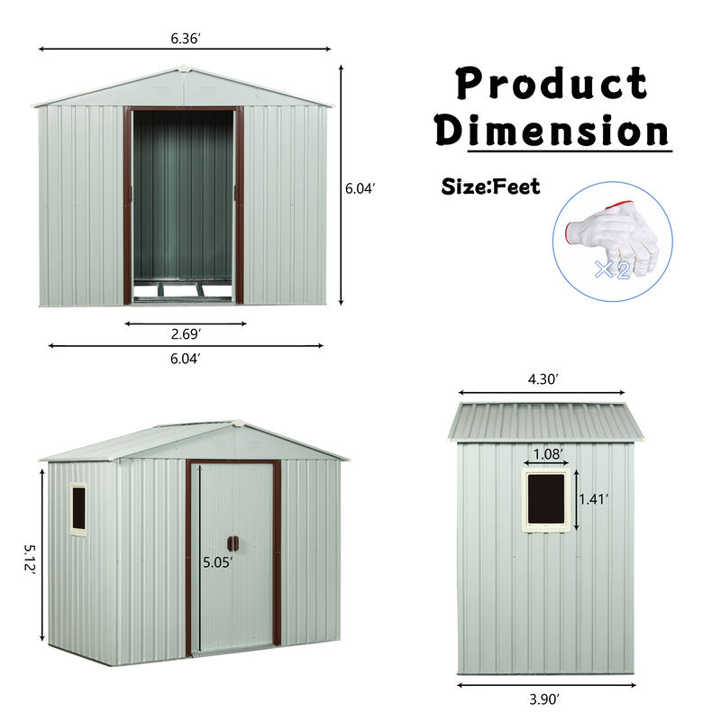 Hivvago 6ft x 5ft Outdoor Storage Shed for Garden with  Window and Lockable Sliding Door