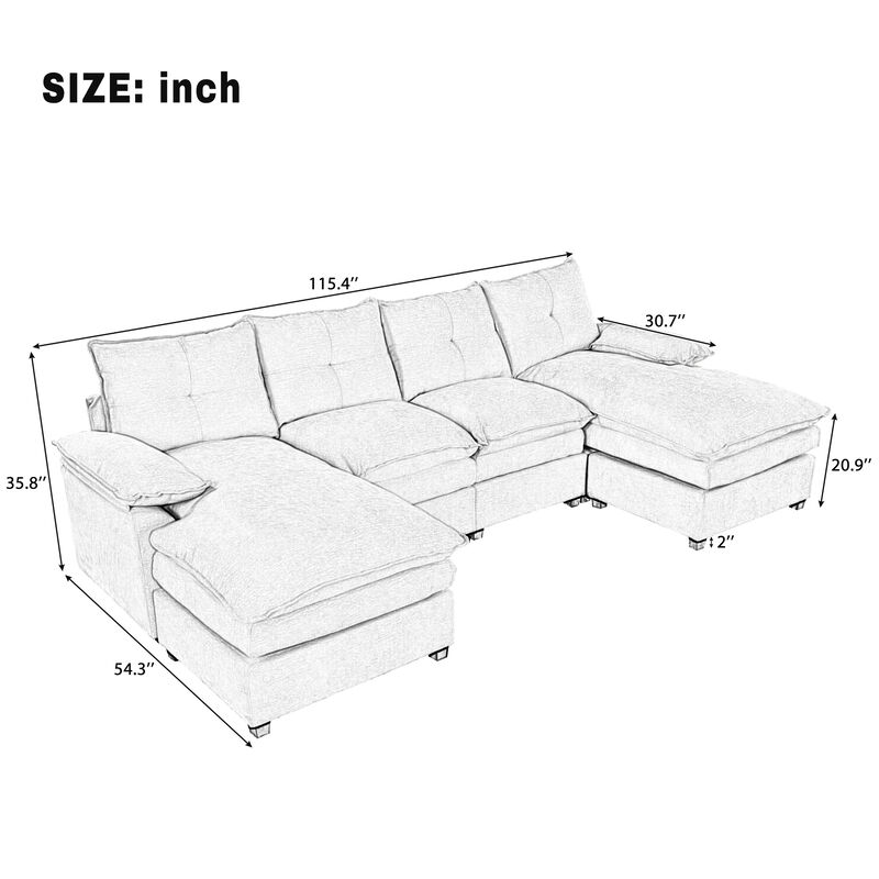 Merax U-Shaped Chenille Sectional Sofa with Adjustable Armrest Pillows